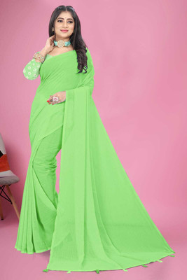 SkyCraftX Self Design Venkatagiri Georgette Saree(Green)