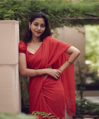 Anand Sarees Solid/Plain Daily Wear Chiffon, Georgette Saree(Red)