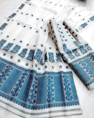 white desert Self Design Mekhela Chador Cotton Silk Saree(White)