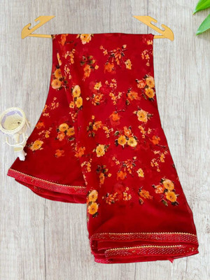 Majisasari Printed Bandhani Chiffon Saree(Maroon)