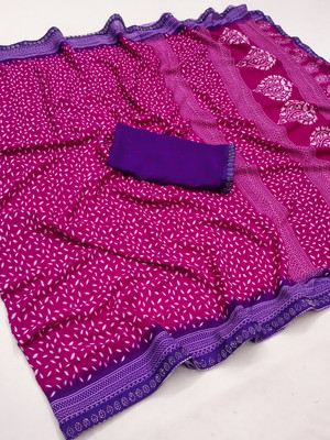 kashvi sarees Embellished, Paisley, Floral Print Bollywood Georgette, Lace Saree(Pink, Purple)