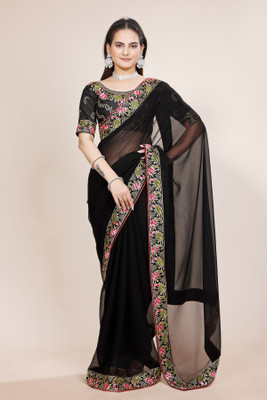 Tejal Creation Embroidered Bollywood Georgette Saree(Black)