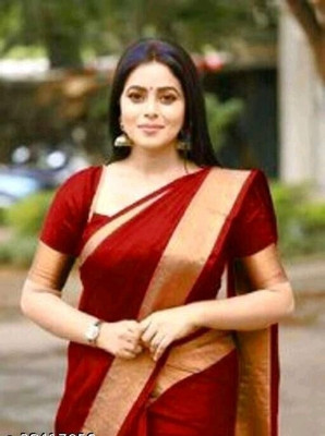 JK ETHNIC WEAR Self Design Chanderi Cotton Silk Saree(Red)