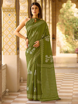 Anouk Rustic Printed Daily Wear Silk Blend Saree(Light Green)
