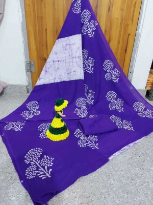 RAMNATHS Printed, Blocked Printed, Hand Painted Daily Wear Pure Cotton Saree(Purple)