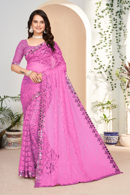 MAA CREATION Embellished Bollywood Net Saree(Pink)