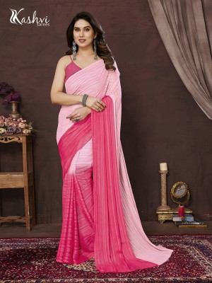 kashvi sarees Self Design, Ombre, Striped Bollywood Satin Saree(Pink)