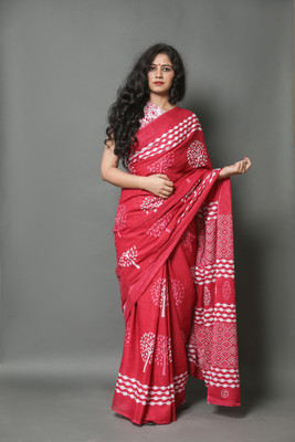 NIKHILAM Blocked Printed, Checkered, Printed, Dyed, Floral Print, Self Design, Digital Print Daily Wear Pure Cotton Saree(Pink)