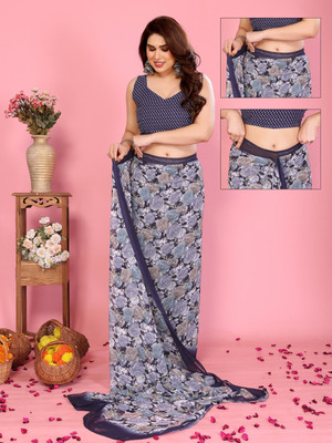 NIRMOHIFASHION Printed Bollywood Georgette Saree(Blue, Grey, Dark Blue)