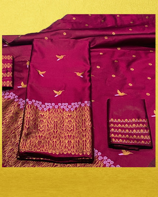 Mugaara Woven Mekhela Chador Polyester Saree(Maroon)