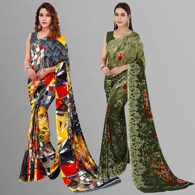 kashvi sarees Ombre, Geometric Print Daily Wear Georgette Saree(Pack of 2, Grey, Multicolor)