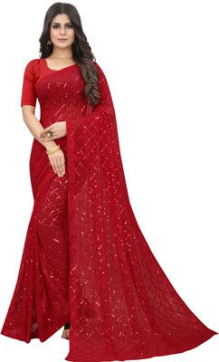 Julee Embellished Bollywood Georgette Saree(Red)
