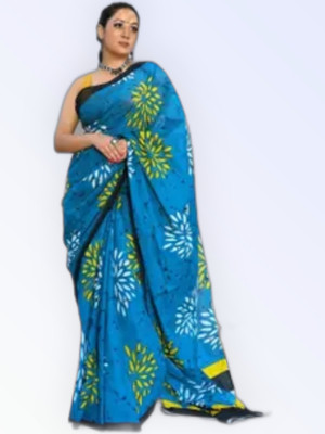 baratheon Self Design Bollywood Cotton Blend Saree(Blue)