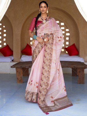 Sareemall Woven Banarasi Silk Blend Saree(Pink)