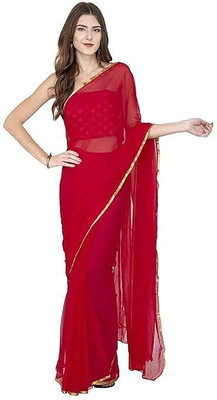 Durga Emporio Solid/Plain Bollywood Chiffon Saree(Red)