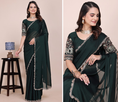K 5 FASHION Embellished Bollywood Georgette Saree(Dark Green)