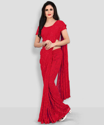 UNICK Self Design Bollywood Net Saree(Red)