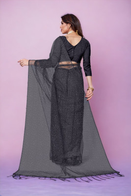 BHAGWATI ART Dyed Bollywood Net Saree(Black)