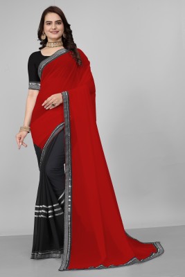 Aai shree khodiyar Embellished, Self Design Daily Wear Georgette Saree(Red, Black)