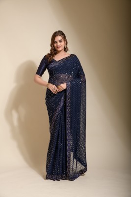 Divastri Embroidered Bollywood Georgette Saree(Dark Blue)