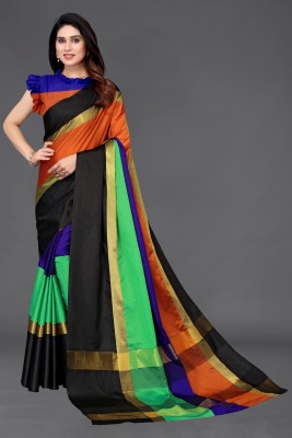 SARETRA MALL Printed Daily Wear Cotton Blend Saree(Black)