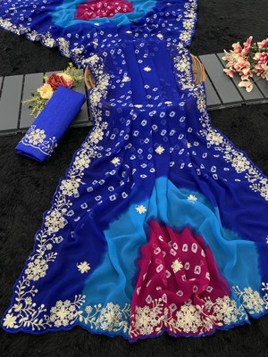 ASTEYAM Embroidered Bandhani Georgette Saree(Blue, Multicolor)
