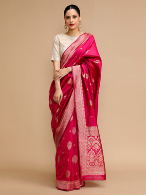 House of Pataudi Woven Banarasi Silk Blend Saree(Pink)
