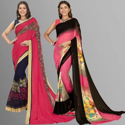 Anand Sarees Printed Daily Wear Georgette Saree(Pack of 2, Pink)