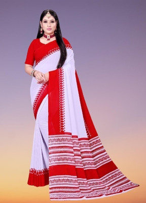 Aruna Sarees Printed Bollywood Georgette Saree(White)