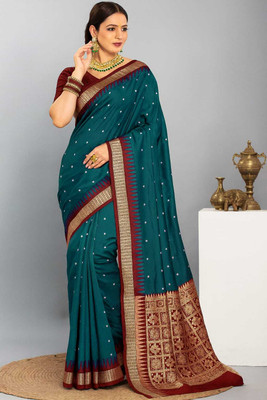Tilfelle Temple Border, Woven Sambalpuri Silk Blend Saree(Green)