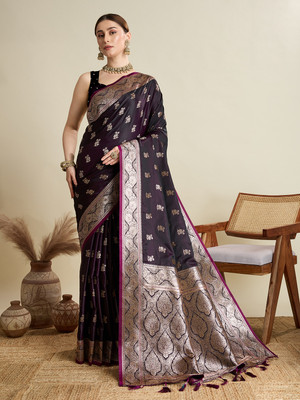 ORNITA BOUTIQUE Woven Banarasi Satin Saree(Purple)