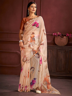 Tasrika Printed Bollywood Organza Saree(Orange)