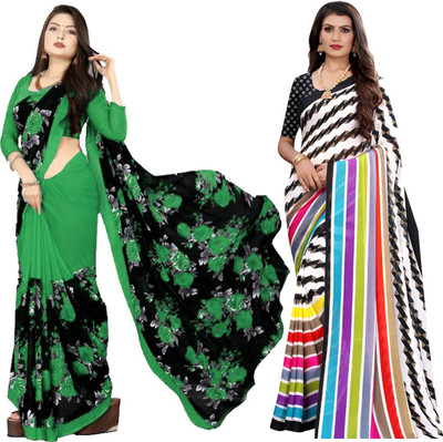 YASHIKA Floral Print Daily Wear Georgette Saree(Pack of 2, Multicolor)