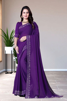 Lajamani Fashion Self Design, Solid/Plain Bollywood Georgette Saree(Blue)