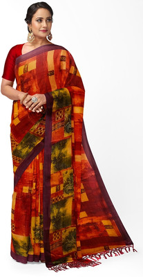 SHREEMALL Printed, Self Design Gadwal Cotton Silk, Pure Silk Saree(Orange)