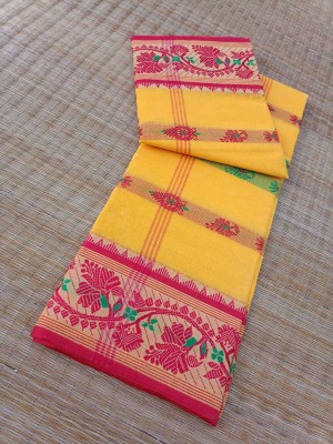 KhayaFashion Woven Tant Pure Cotton Saree(Yellow)