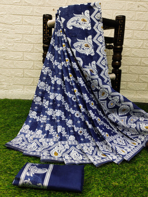 SHREEKHODIYARST Woven, Self Design Jamdani Cotton Blend, Jacquard Saree(Blue)