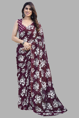 Moda Rapido Floral Print Daily Wear Georgette Saree(Maroon)