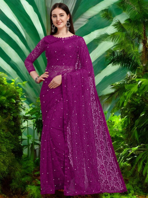 NORAFLEX Embroidered Bollywood Net Saree(Purple)