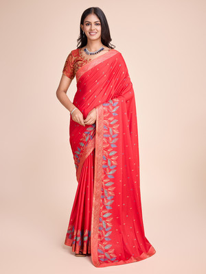 Foxsite Self Design Assam Silk Silk Blend Saree(Red)