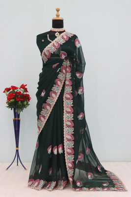 MIYANIFAB Embroidered Bollywood Silk Blend Saree(Multicolor)