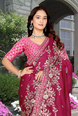 Aksh Fashion Embroidered Bollywood Georgette Saree(Pink)