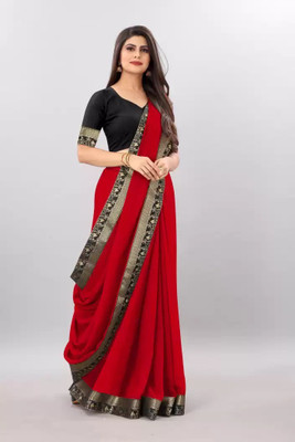 Juhi Collection Solid/Plain Patola Art Silk Saree(Red)