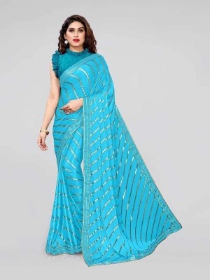 RDJEWEL Printed Bollywood Georgette Saree(Blue)