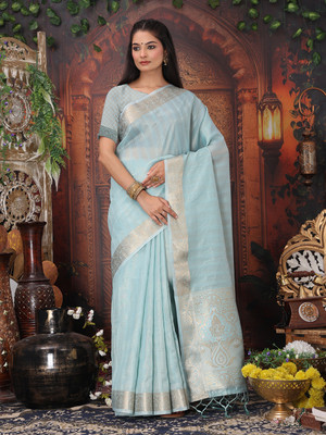 HouseOfCommon Woven Banarasi Organza Saree(Blue)