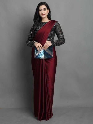 Arpita Fashion Solid/Plain Bollywood Satin Saree(Maroon)