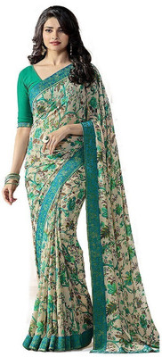 ROOP SUNDARI SAREES Printed Daily Wear Georgette Saree(Light Green, Cream)