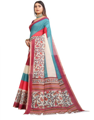 PRTRENDZ Printed Kanjivaram Pure Cotton, Cotton Linen Saree(Purple)