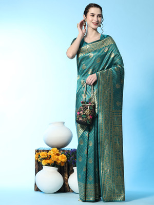 GOPINATH WEAVES Striped Banarasi Silk Blend Saree(Dark Green)