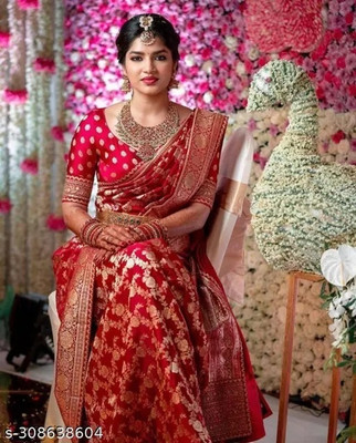 PRANJAL ART Printed Bollywood Jacquard, Art Silk Saree(Red)